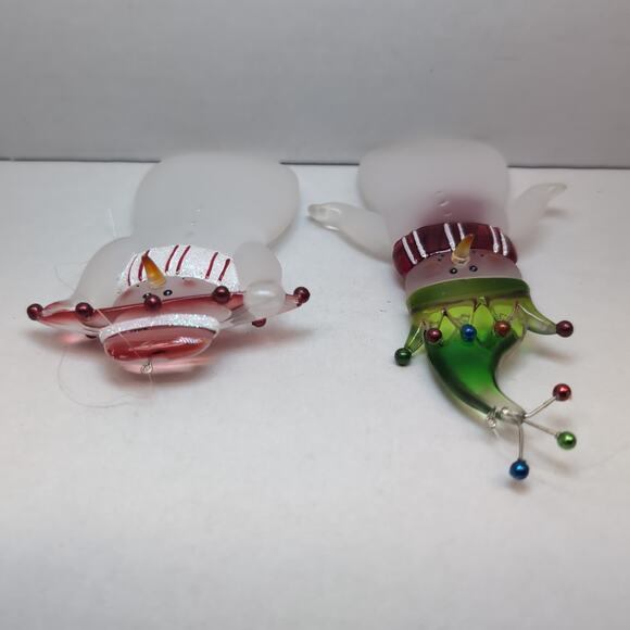 Lot of 2 Acrylic Snowman Hanging Christmas Ornament Jester Red Hat Scarf - Picture 3 of 6